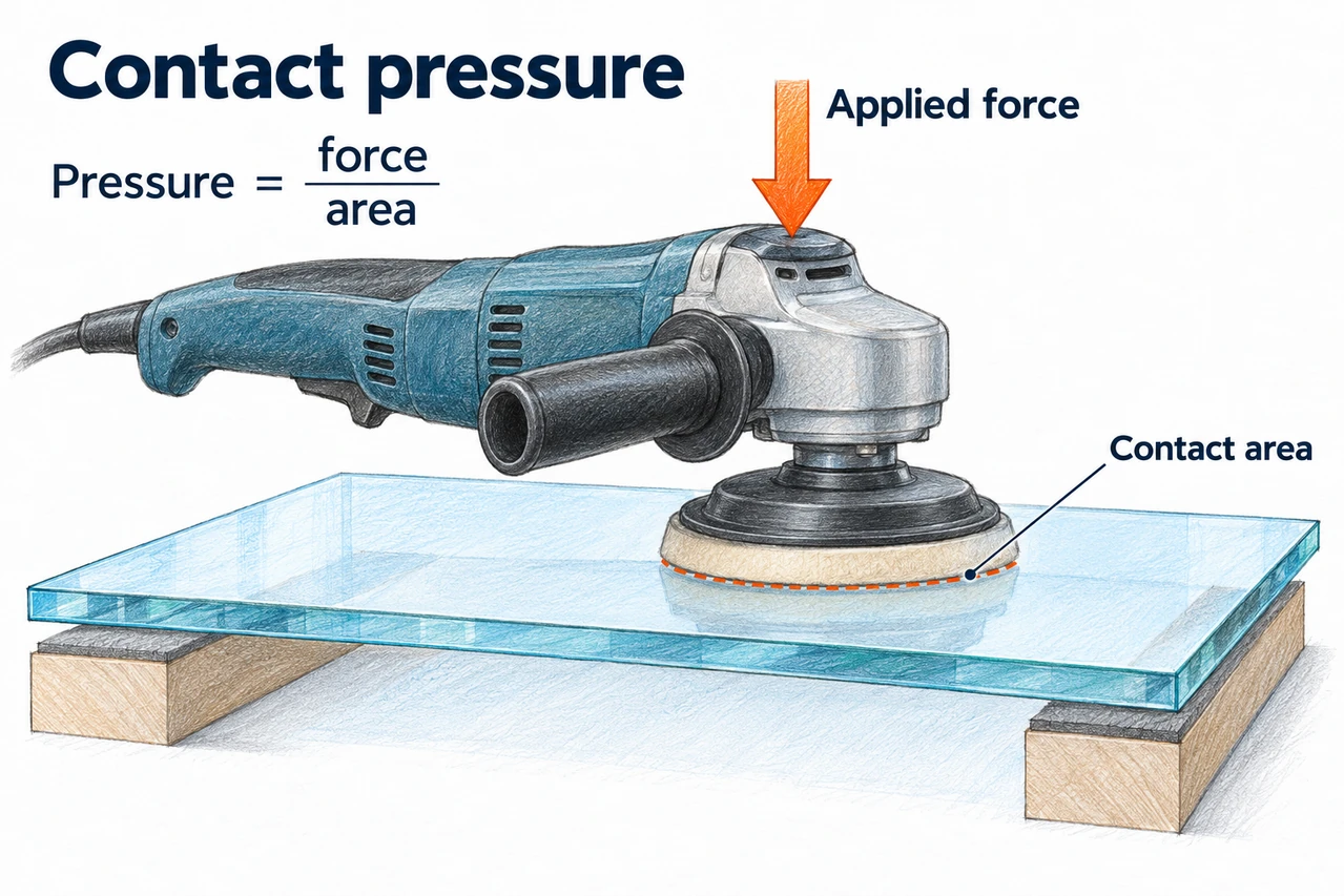 Downward force on the grinder and its contact footprint