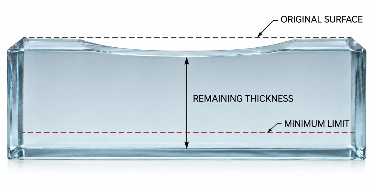 Remaining thickness compared with a defined minimum limit