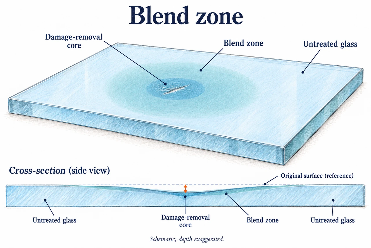 Blend zone in plan and cross-section