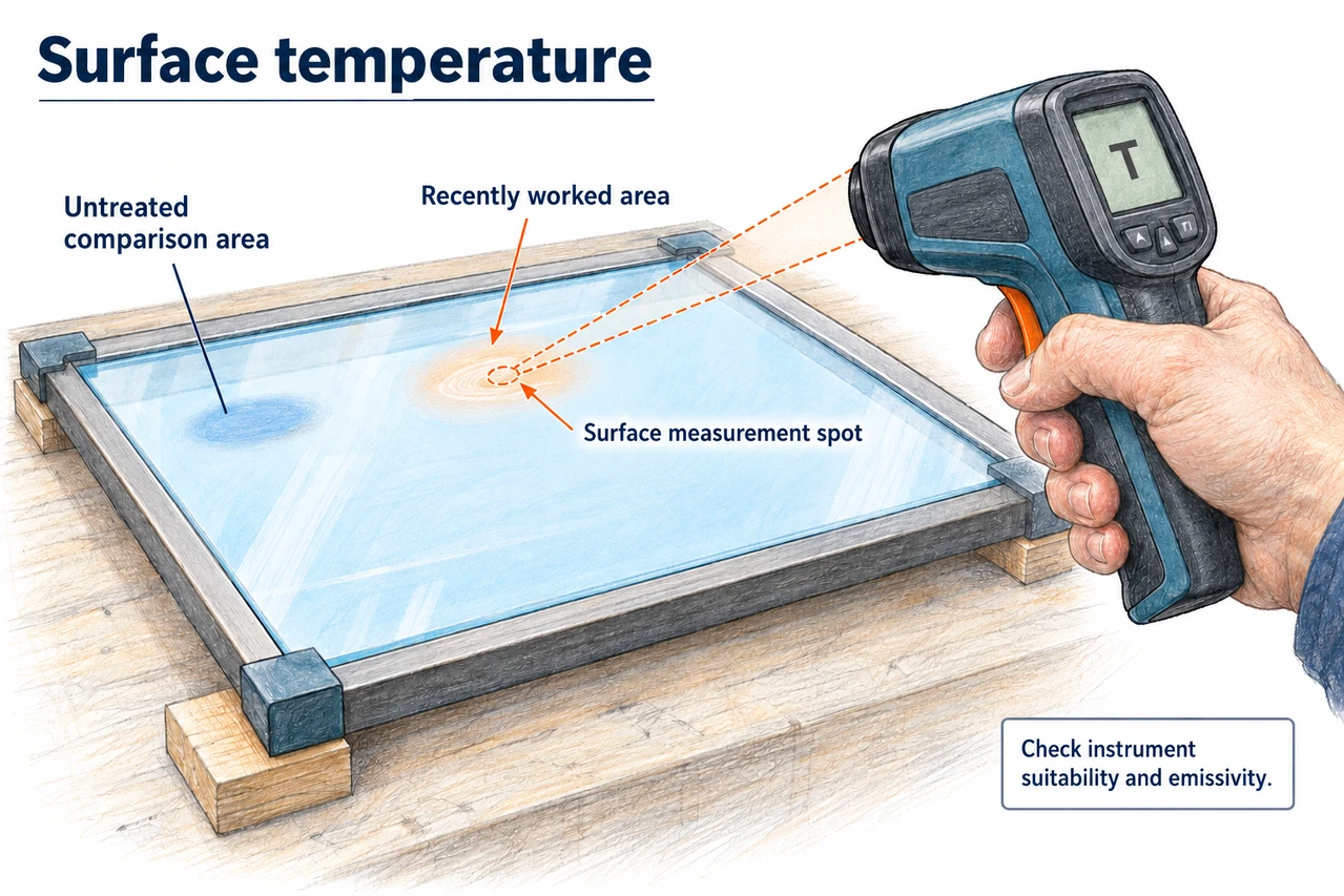 IR measurement of the recently worked glass surface