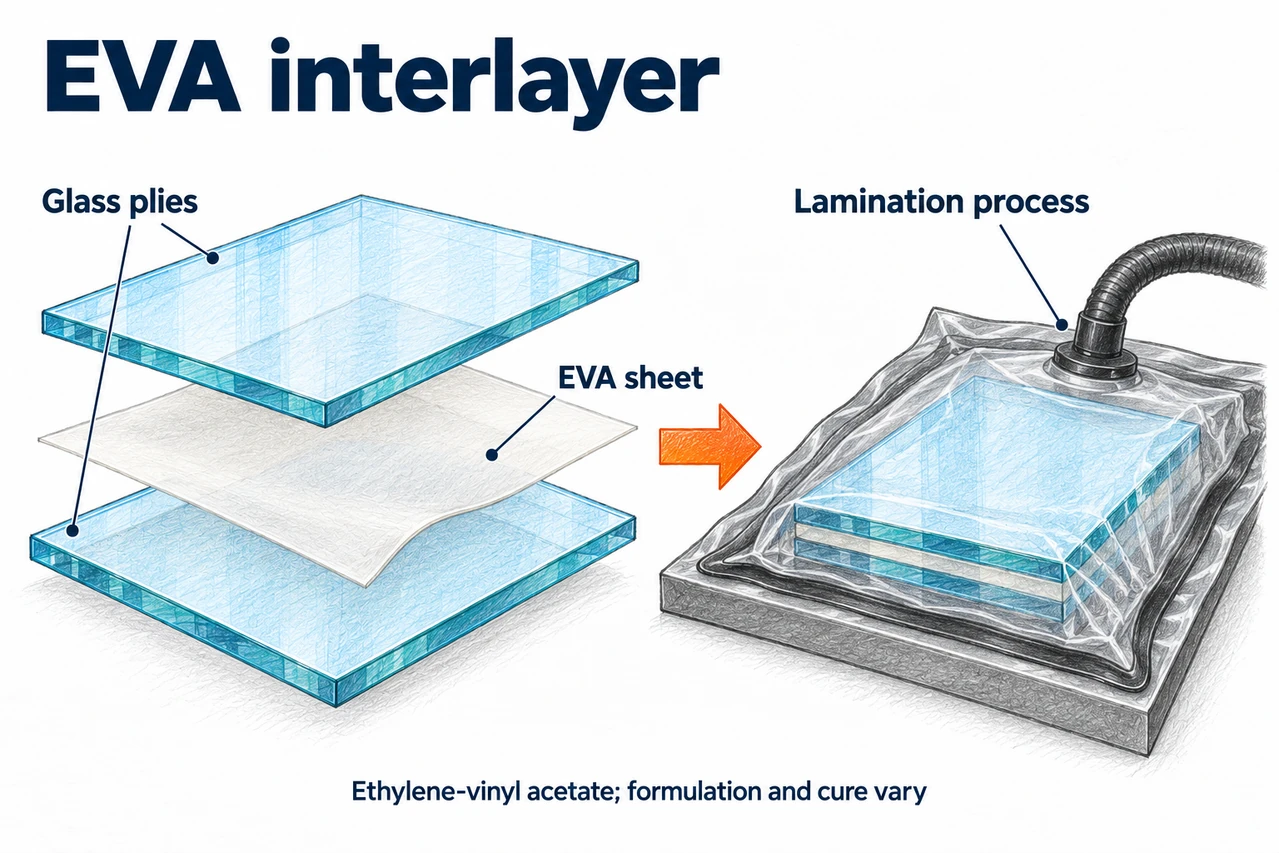 Illustrated EVA laminate construction; fabrication and cure requirements depend on the specified product.