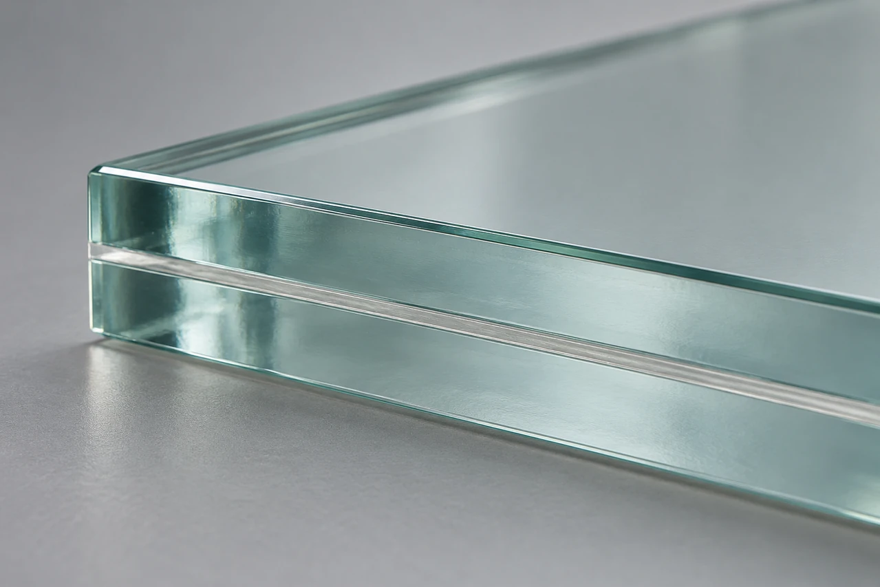 Intact laminated-glass edge cross-section