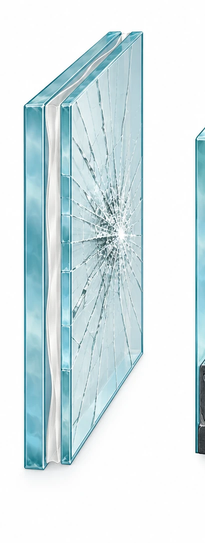 Laminated glass holding broken fragments