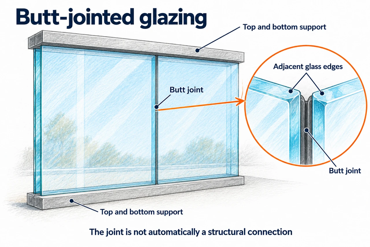 Butt-jointed glazing — illustrated detail