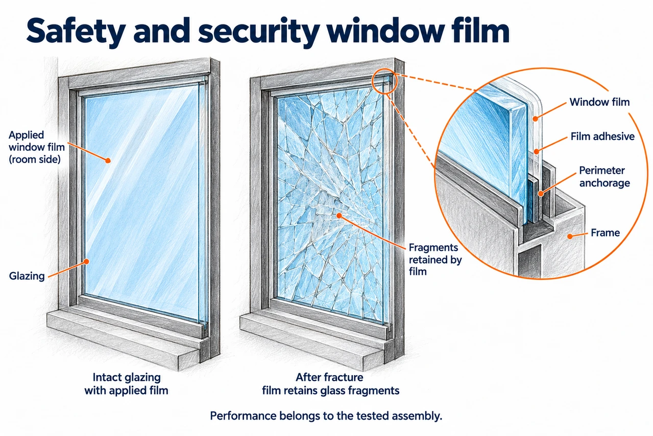 Safety and security window film — illustrated detail