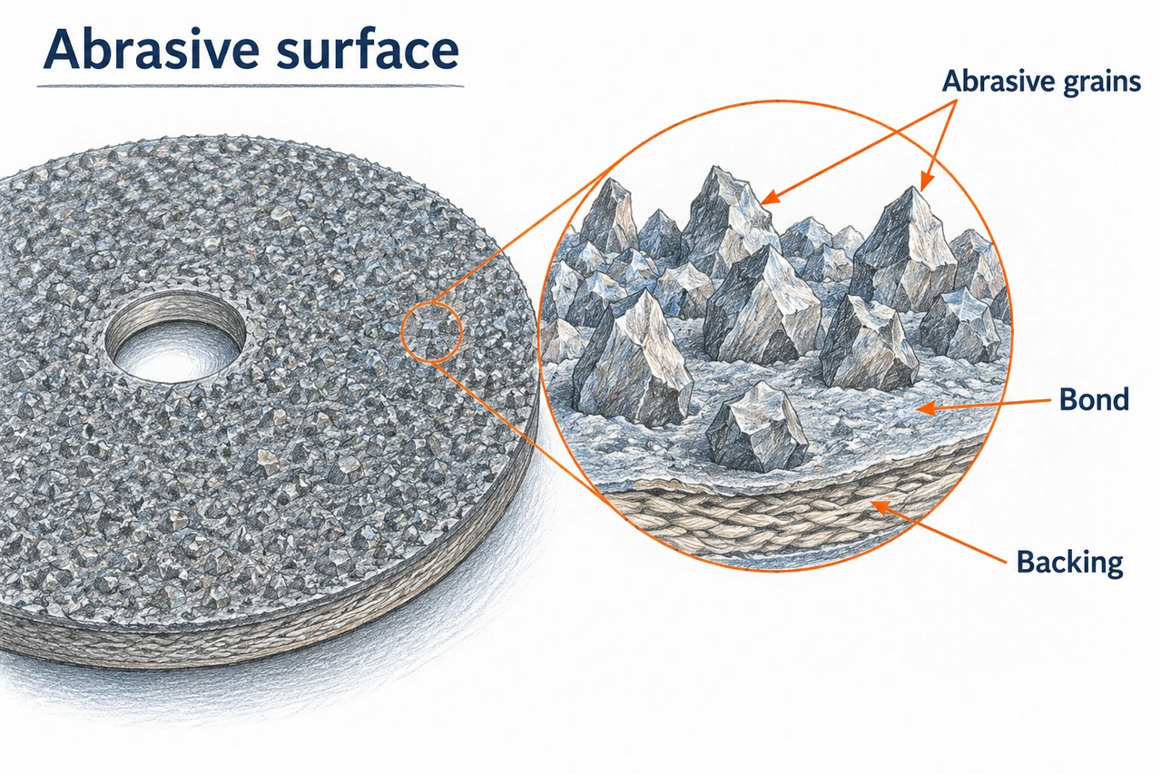 Abrasive disc surface with magnified grain structure