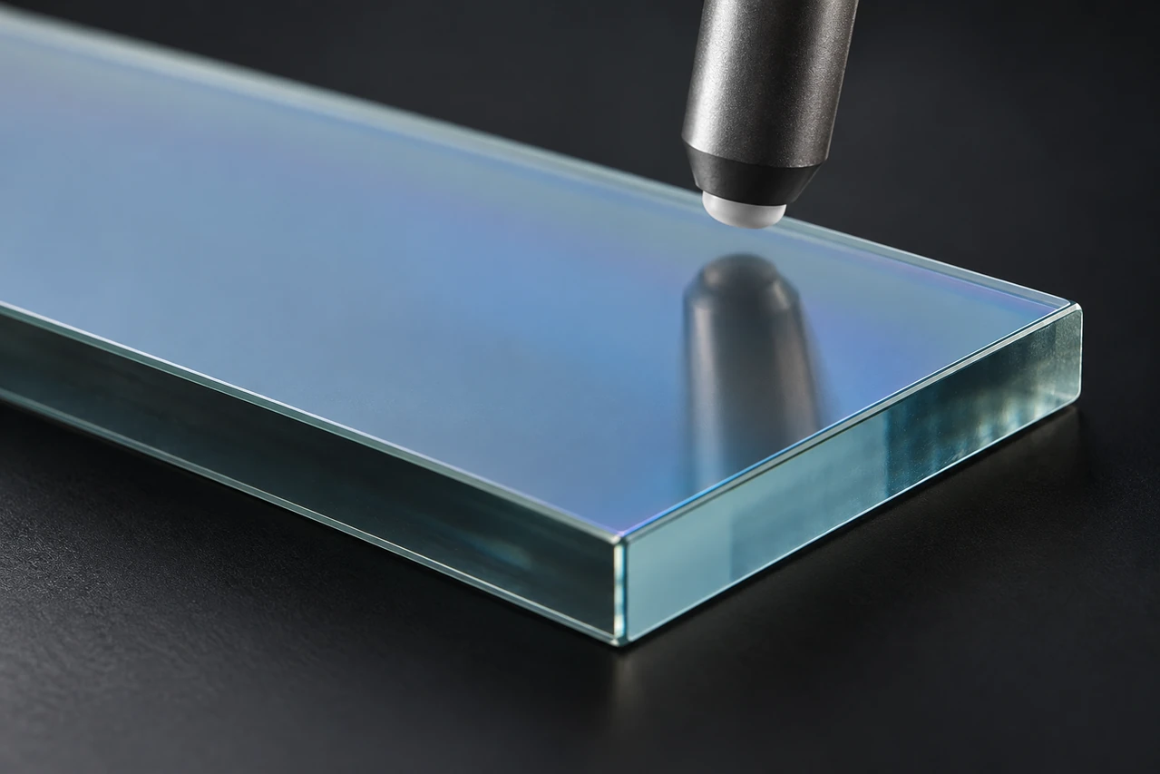 Coated glass with a surface detector