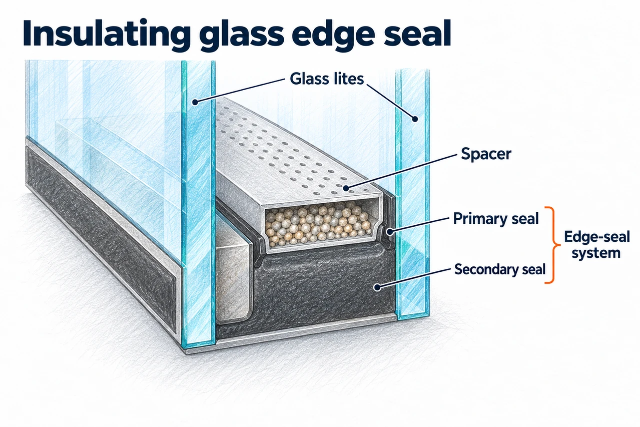 Insulating glass edge seal — illustrated detail