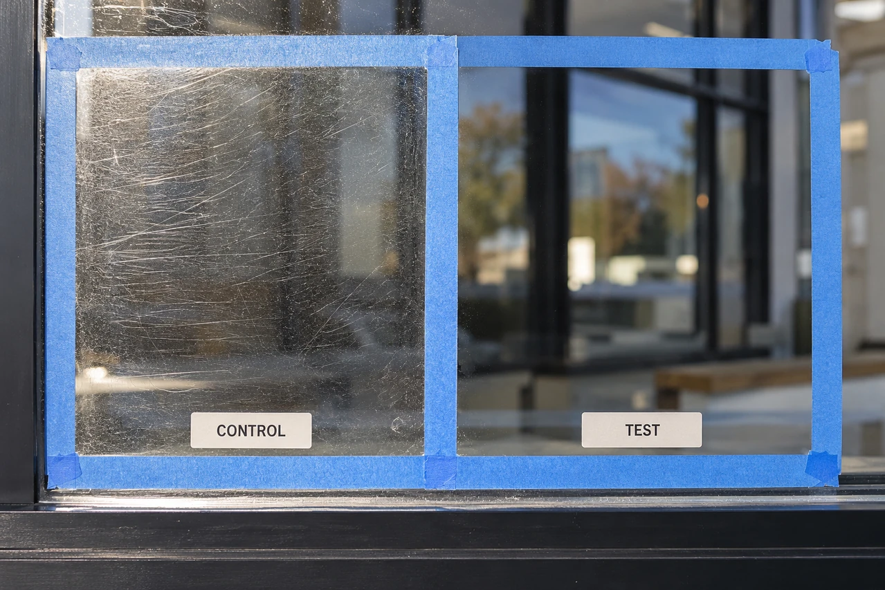 Untreated control and treated test area on the same lite
