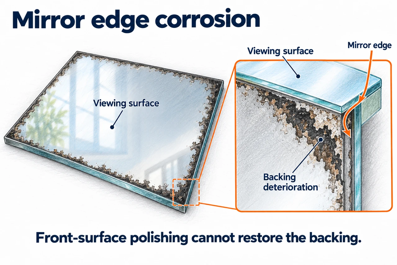 Mirror edge corrosion — illustrated detail