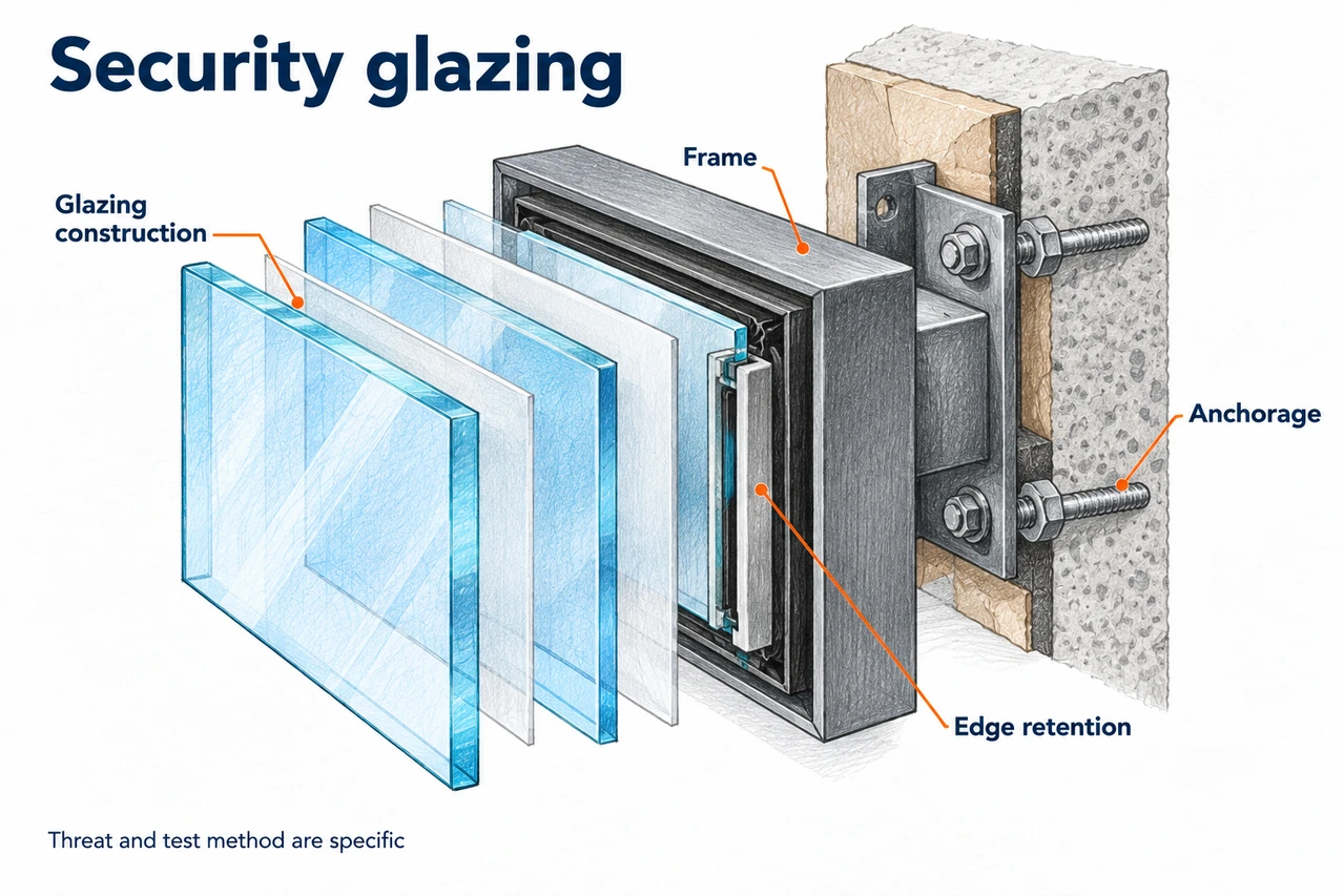 Illustrative assembly; security performance depends on the specified threat and tested construction.