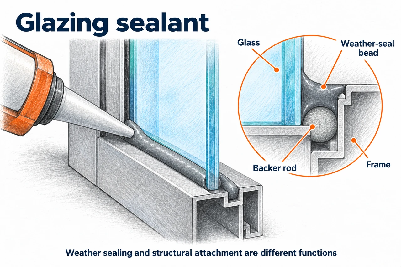 Glazing sealant — illustrated detail