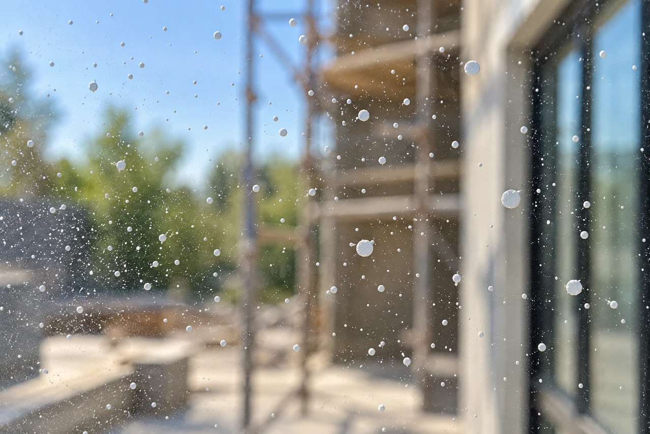 Fine paint overspray on glass