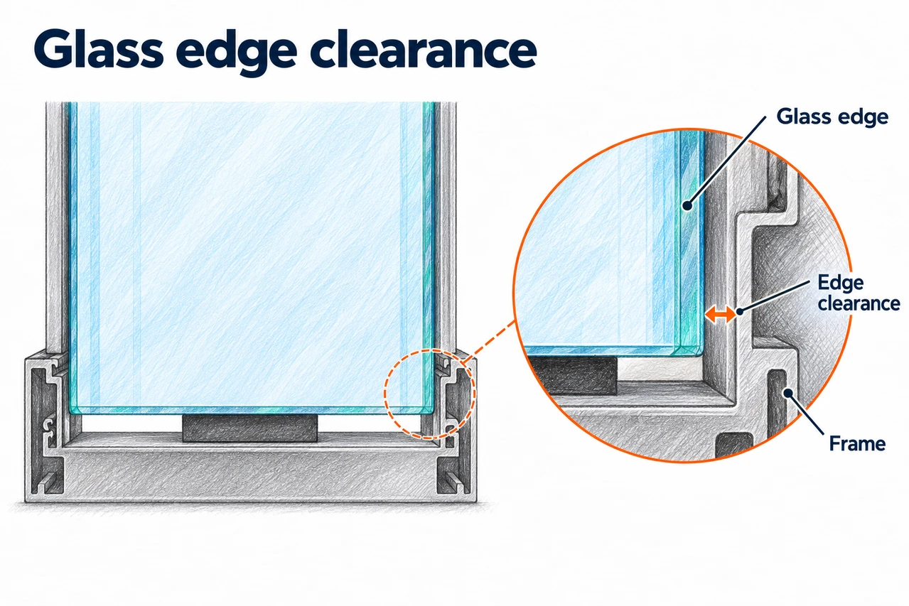 Glass edge clearance — illustrated detail
