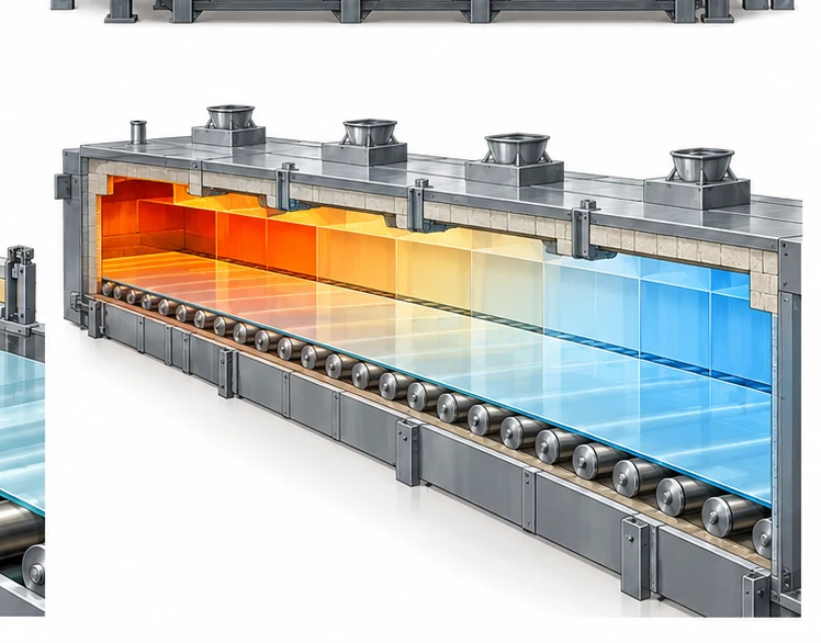 Controlled cooling through an annealing lehr