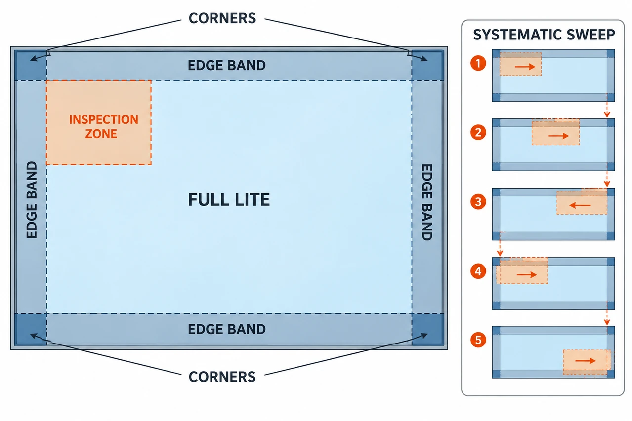 Full-lite regions and systematic inspection-zone sweep