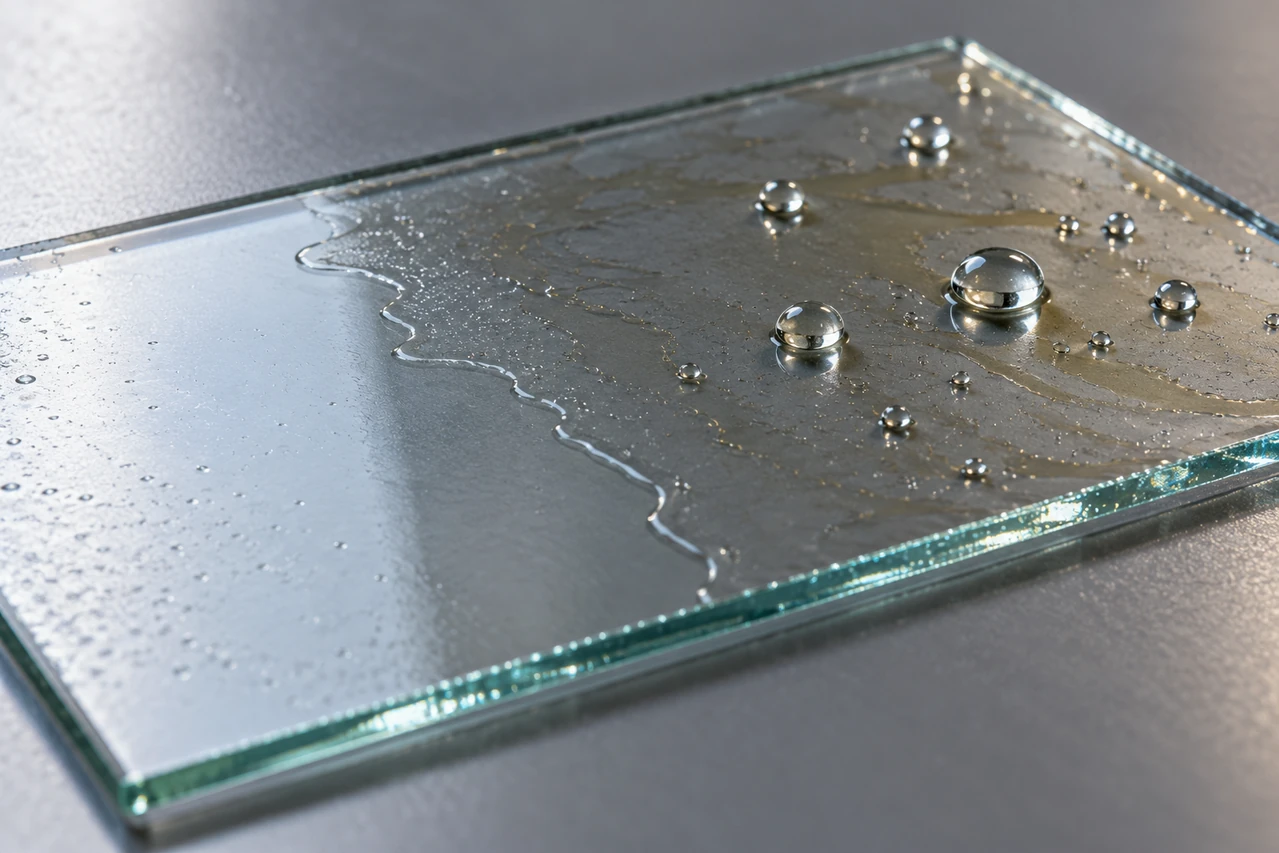 Hydrophobic film and beaded water