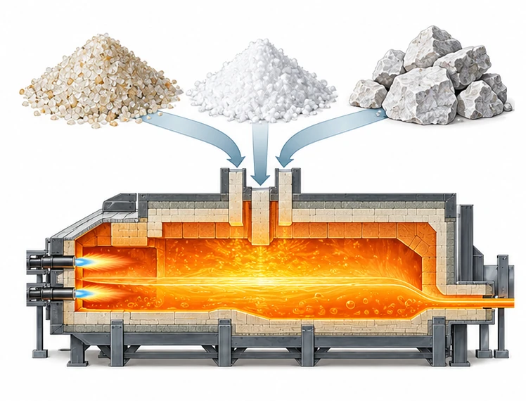 Raw materials entering the furnace