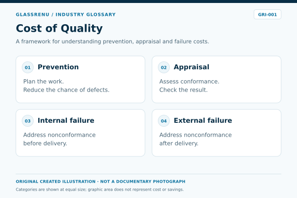 Conceptual four-category cost-of-quality diagram; equal panels do not represent measured cost proportions.